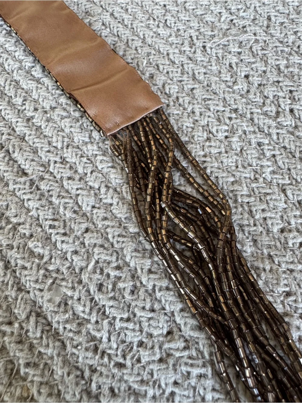 Vintage Y2K Brown Beaded Fringe Belt or Skinny Scarf